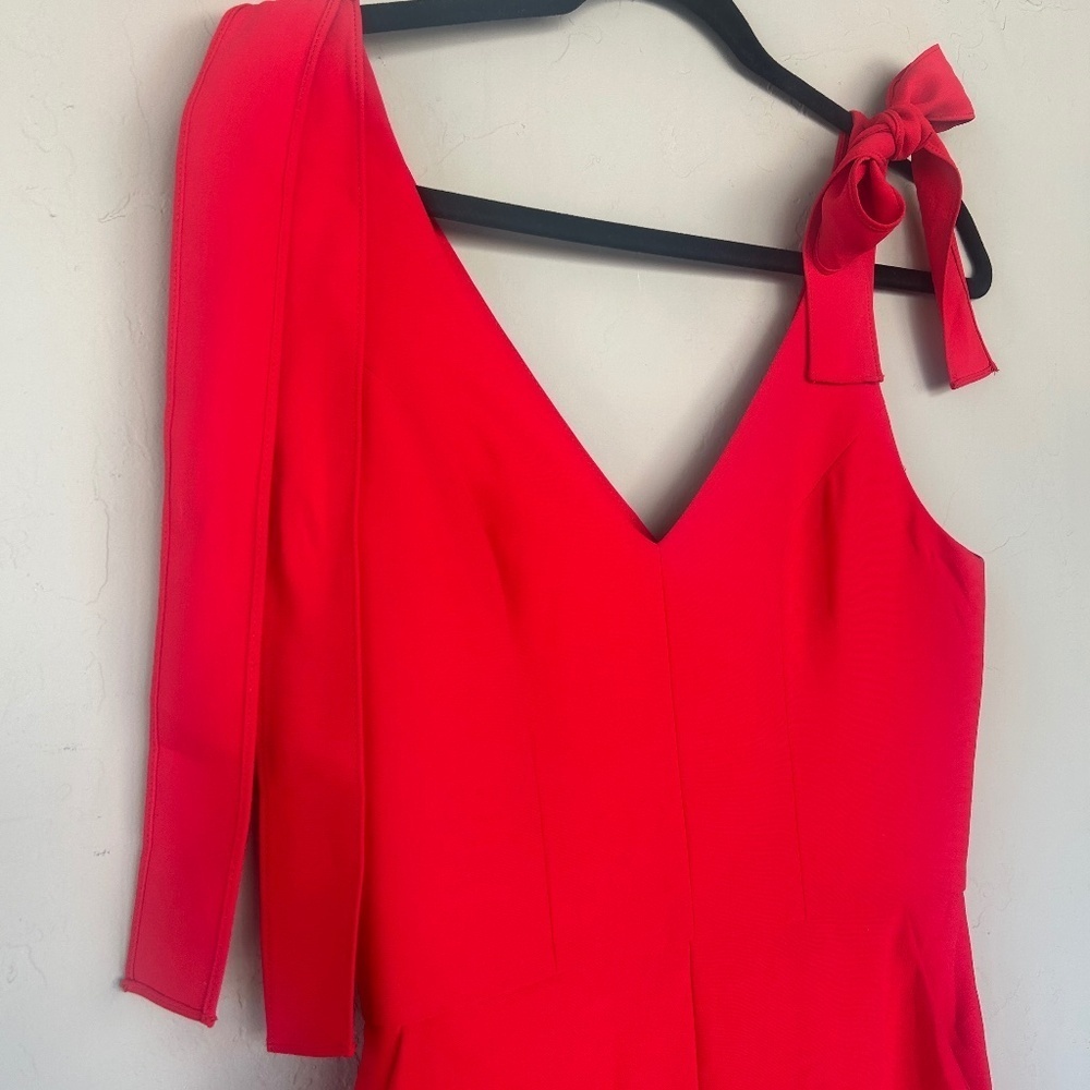 Amanda Uprichard Red Allora Dress Jumpsuit V-neck Petite Fitted Bodice Wide Leg - Picture 6 of 12